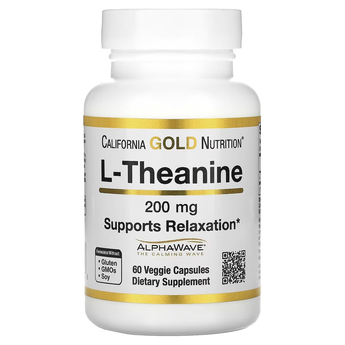 L-теанін, 200 мг, L-Theanine, Featuring AlphaWave, California Gold Nutrition, 60 вегетаріанських капсул