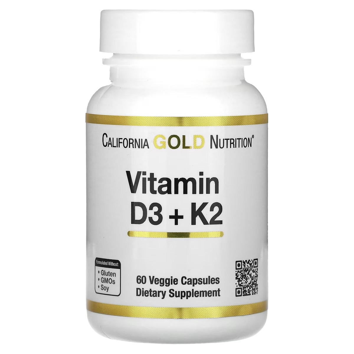 Витамин D3+K2, Vitamin D3 + K2, California Gold Nutrition, 60 вегетарианских капсул