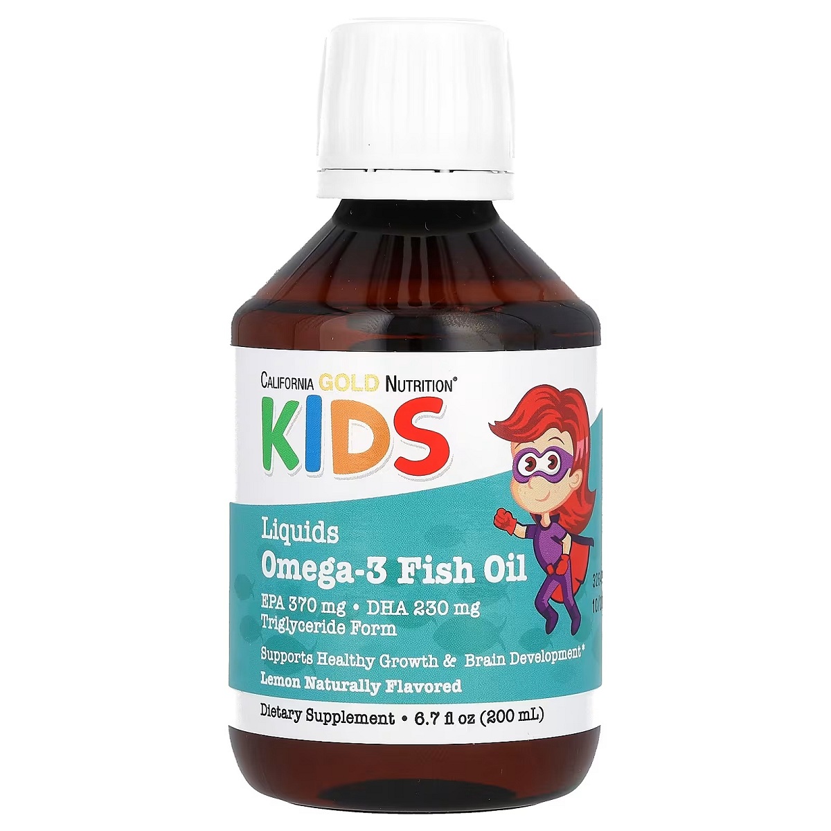 Норвезький Риб'ячий жир з омега-3 для дітей, смак лміону, Norwegian Kids Omega-3 Fish Oil, California Gold Nutrition, 200 мл