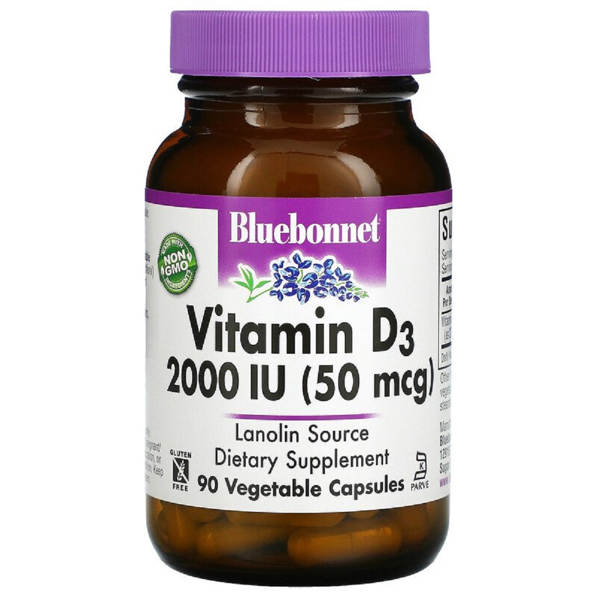 Вітамін D3 2000 МО, Vitamin D3, Bluebonnet Nutrition, 90 вегетаріанських капсул