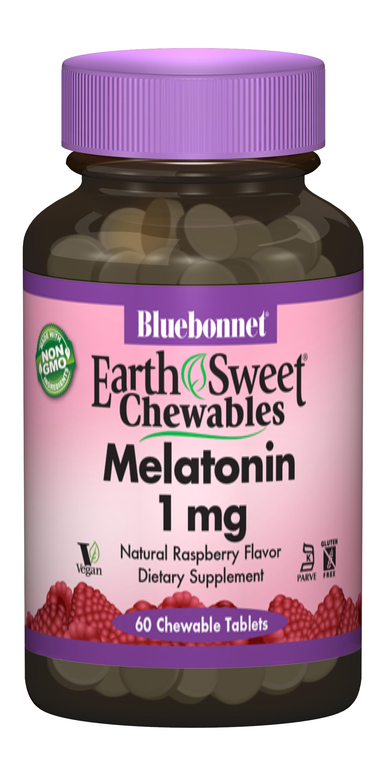 Мелатонін 1мг, Смак Малини, Earth Sweet Chewables, Bluebonnet Nutrition, 60 жувальних таблеток