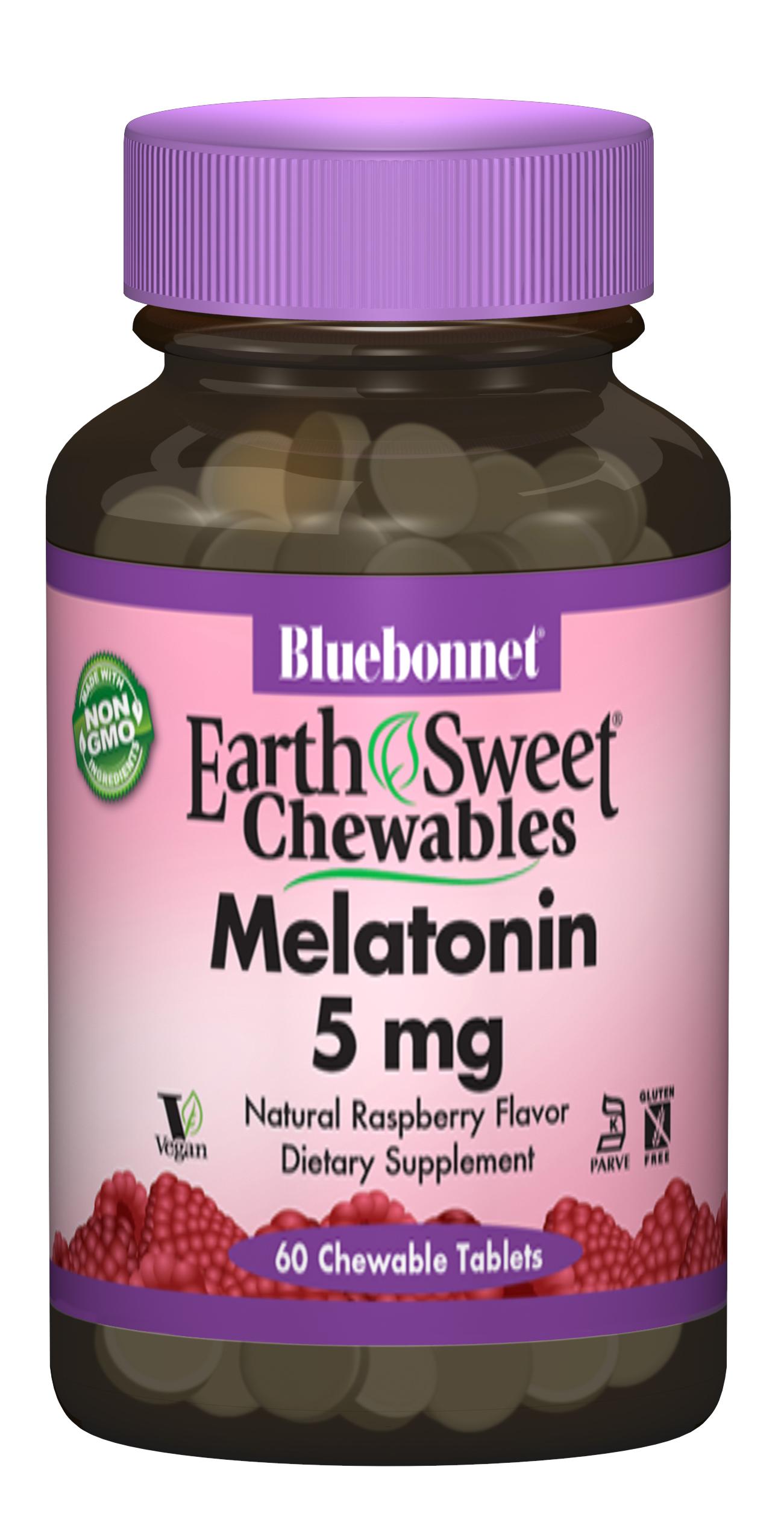 Мелатонін 5мг, Смак Малини, Earth Sweet Chewables, Bluebonnet Nutrition, 60 жувальних таблеток