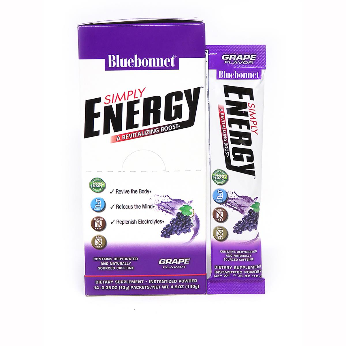 Енергетичний напій в порошку, Смак Винограду, Bluebonnet Nutrition, Simply Energy Grape, 14 пакетиків по 10 г