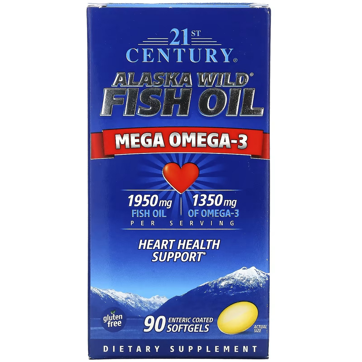 Жир дикої риби Аляски, Риб&apos;ячий жир 1950 мг, Омега 3 1350 мг, Alaska Wild Fish Oil, Mega Omega 3, 21st Century, 90 желатинових капсул