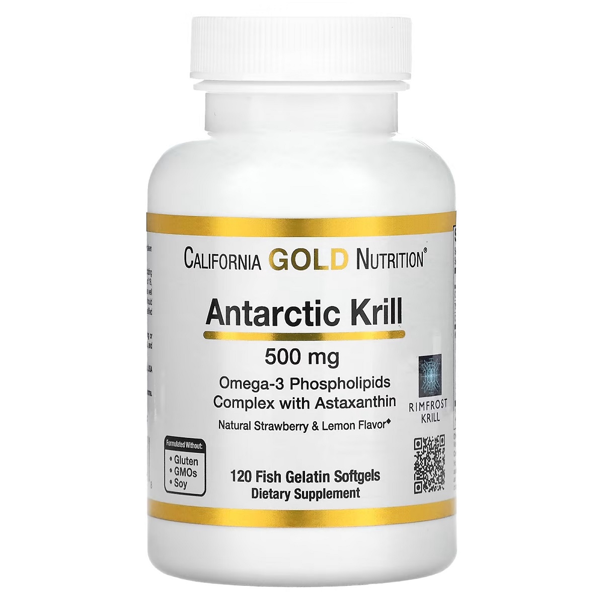 Олія антарктичного криля, 500 мг, смак полуниці та лимона, Antarctic Krill Oil, Omega-3, California Gold Nutrition, 120 желатинових капсул