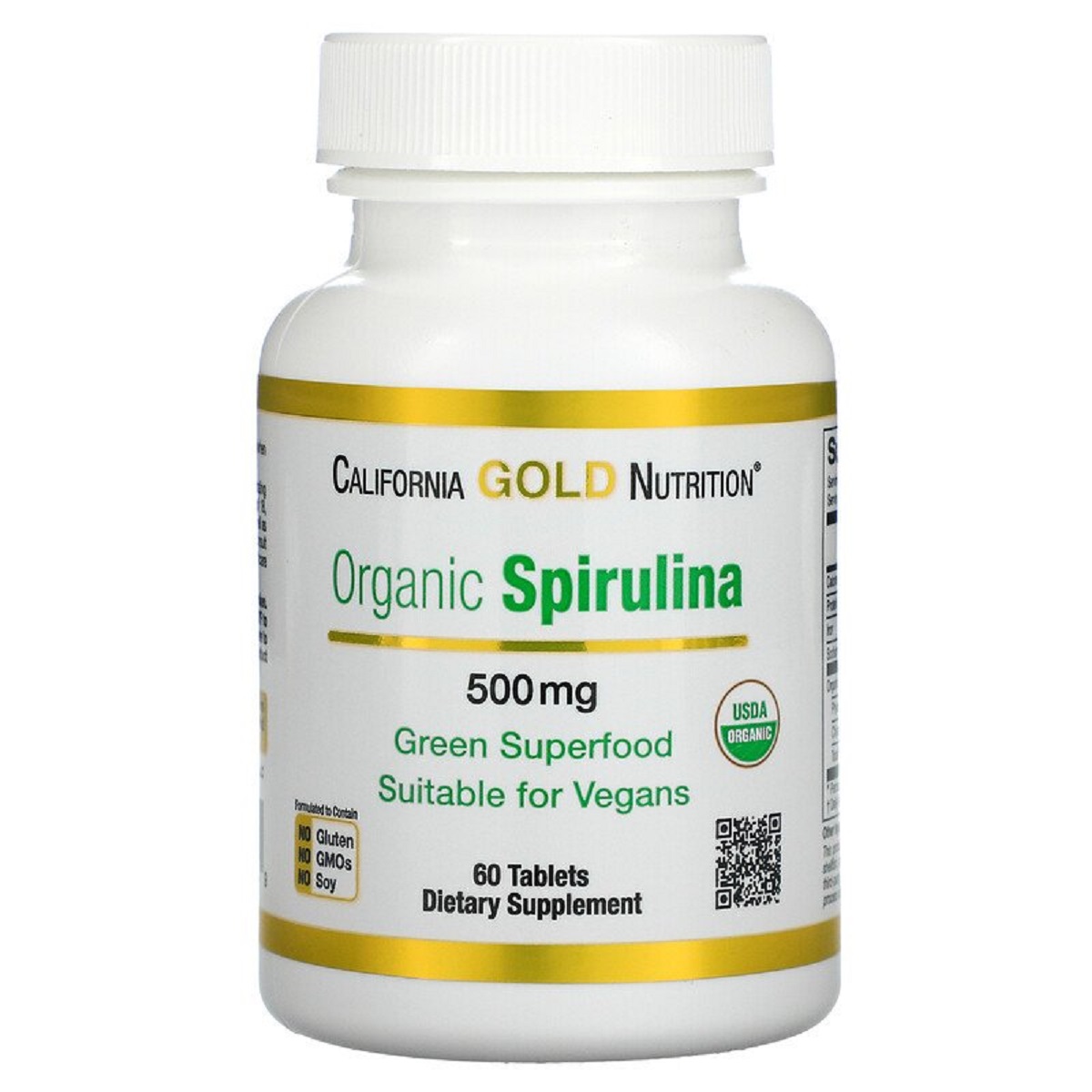 Спіруліна органічна, 500 мг, Organic Spirulina, California Gold Nutrition, 60 таблеток