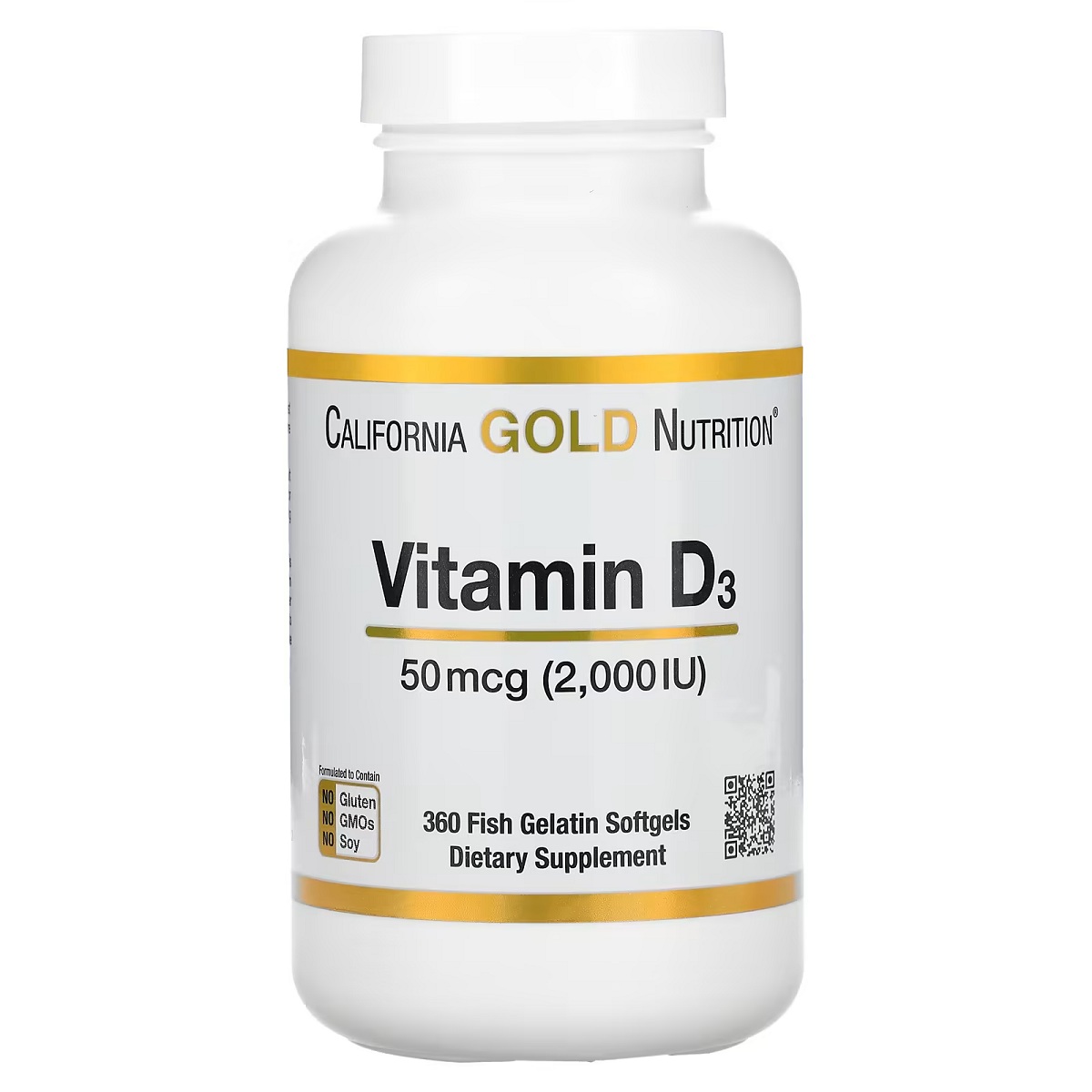 Вітамін D3, 50 мкг, Vitamin D3, California Gold Nutrition, 360 желатинових капсул