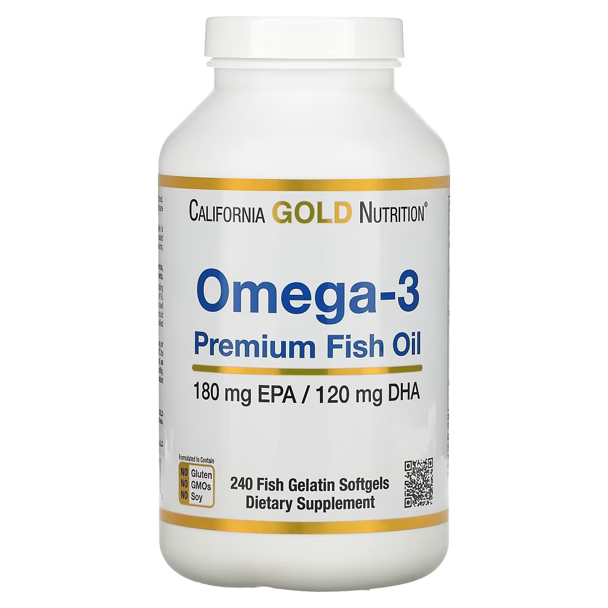 Риб&apos;ячий жир преміум-класу з Омега-3, 180 EPA /120 DHA, Omega-3 Premium Fish Oil, California Gold Nutrition, 240 желатинових капсул