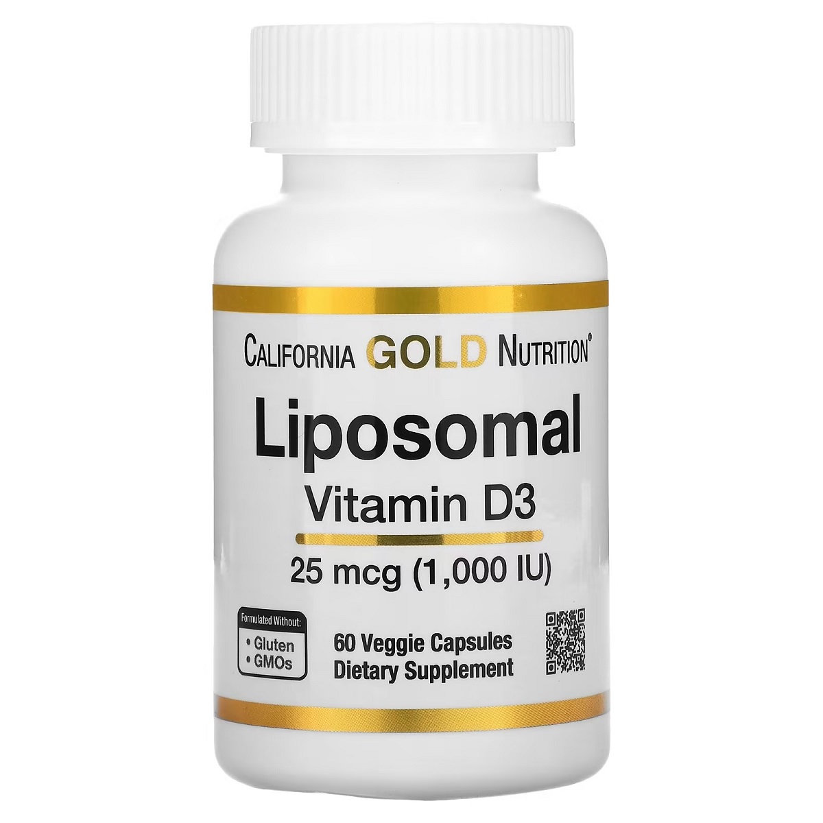 Ліпосомальний Вітамін D3, 1000 МО, Liposomal Vitamin D3, California Gold Nutrition, 60 вегетаріанських капсул