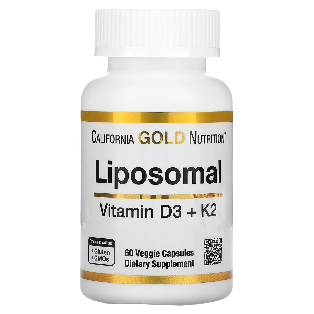 Ліпосомальний Вітамін D3+K2, 1000 МО та 45 мкг, Liposomal Vitamin D3+K2, California Gold Nutrition, 60 вегетаріанських капсул