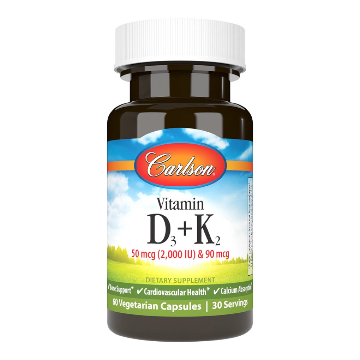 Вітамін D3+K2, 2000 МО та 90 мкг, Vitamin D3+K2, Carlson, 60 вегетаріанських капсул