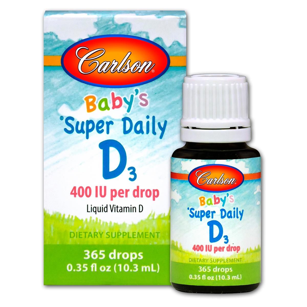 Вітамін D3 для Малюків у Краплях, 400 МО, Baby&apos;s Super Daily D3, Carlson, 10.3 мл