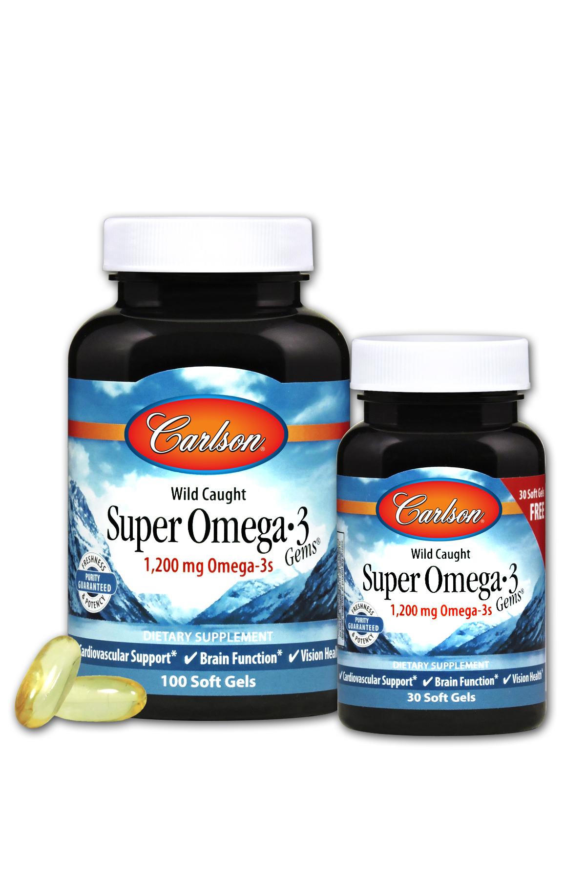 Супер Омега-3, 1200 мг, Super Omega-3, Carlson, 100+30 желатинових капсул