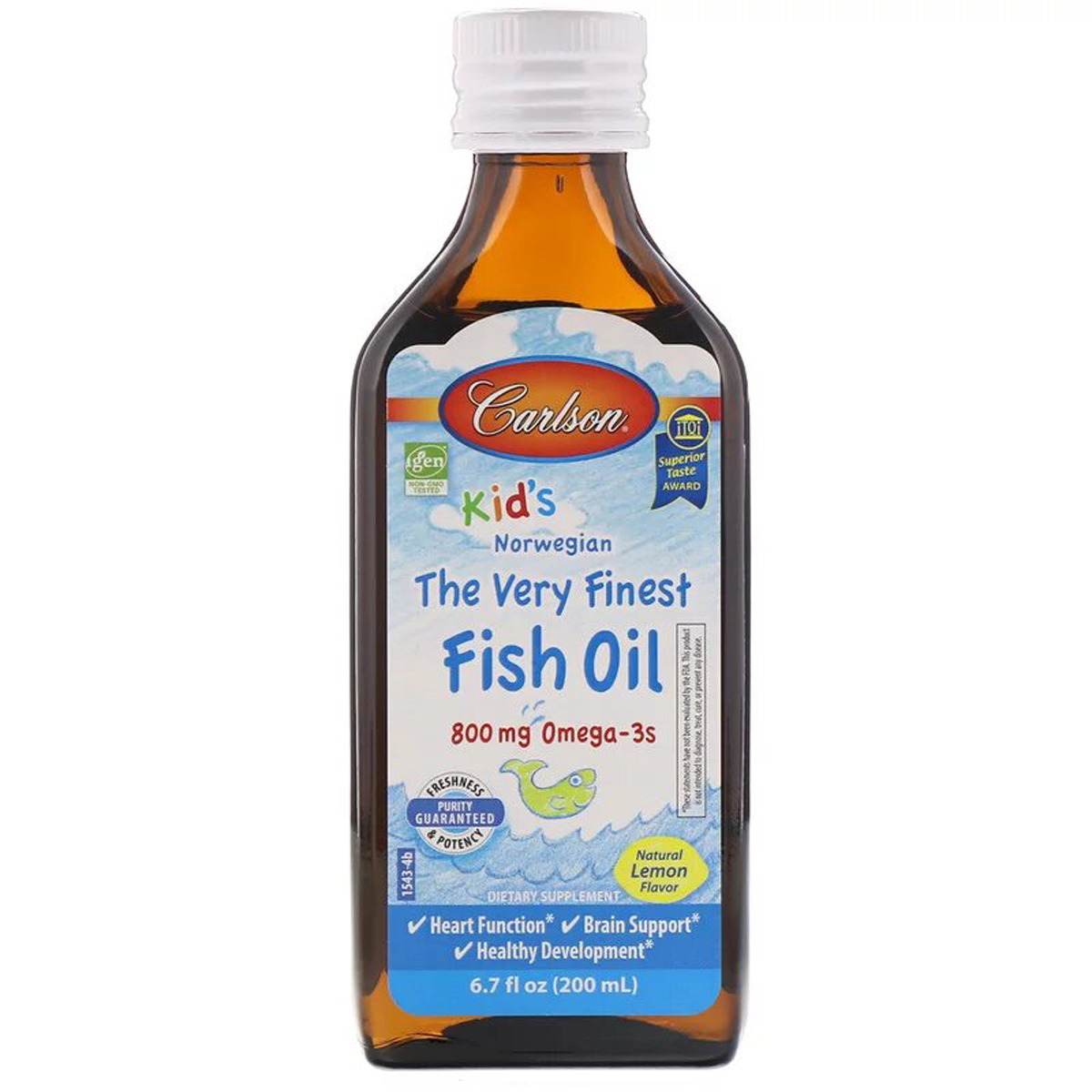 Риб&apos;ячий Жир для Дітей, Лимонний Смак, Kid&apos;s Fish Oil Lemon, Carlson, 200 мл