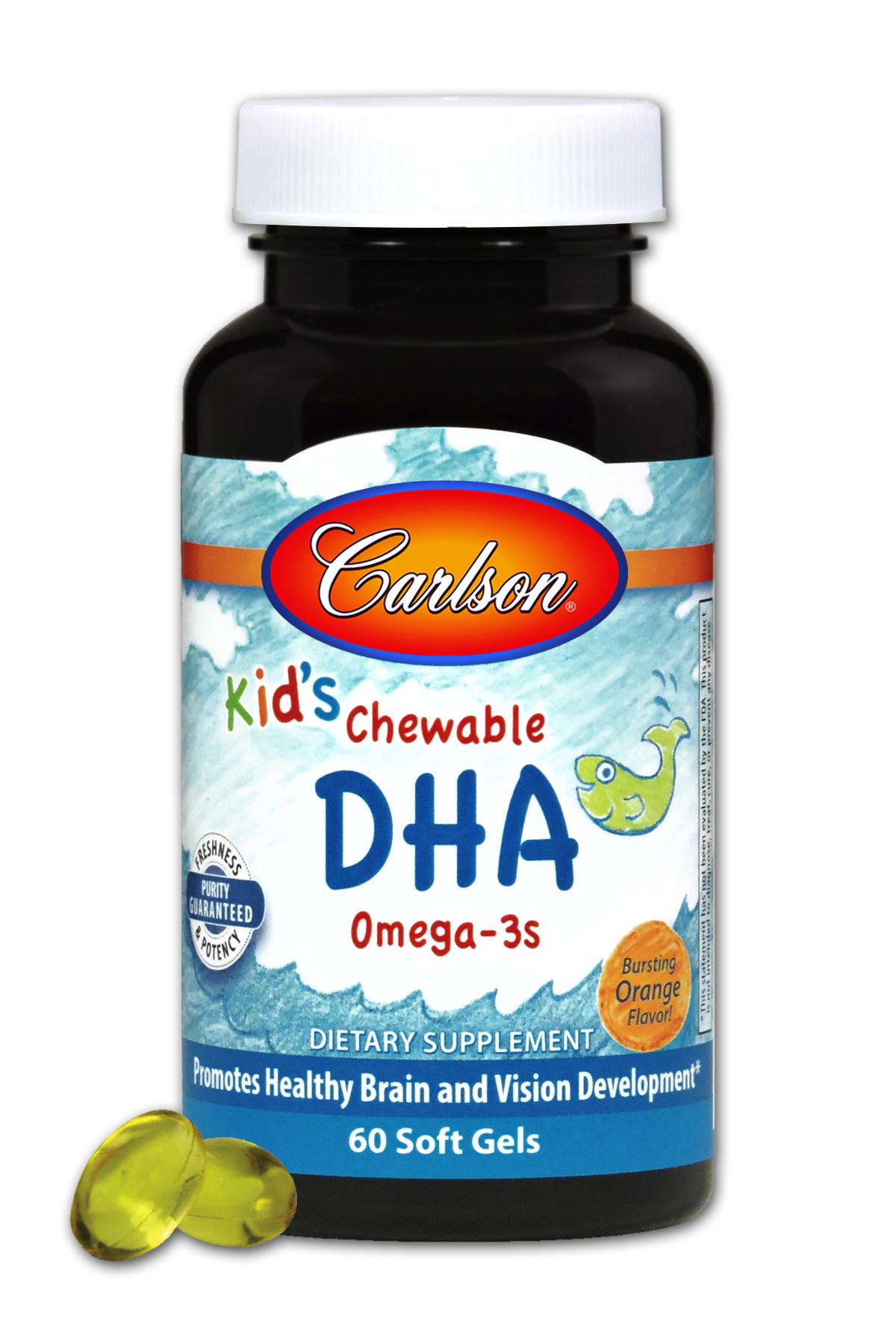 Риб&apos;ячий жир (DHA) для Дітей, Смак Апельсину, Kid&apos;s Chewable, Carlson, 60 желатинових капсул