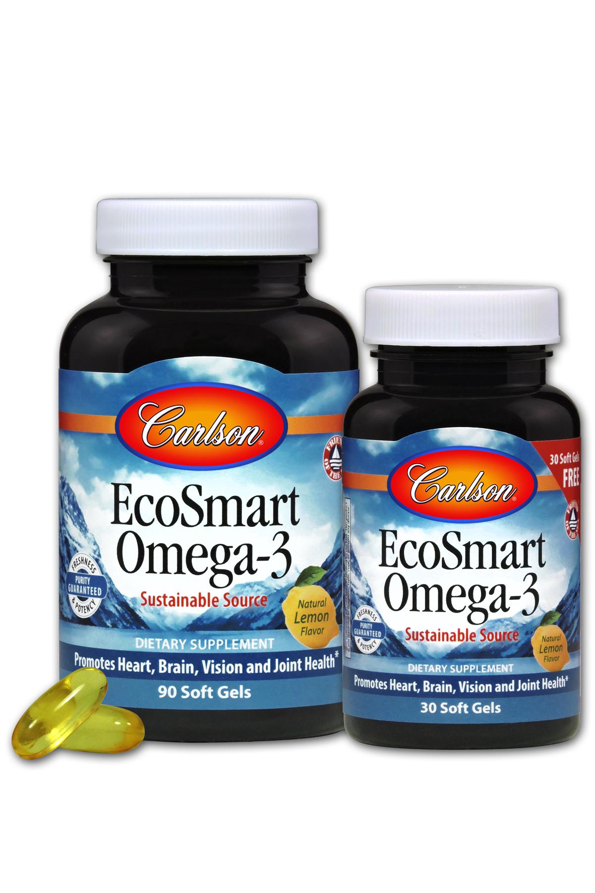 Омега-3, Смак Лимону, EcoSmart Omega-3, Carlson, 90+30 желатинових капсул