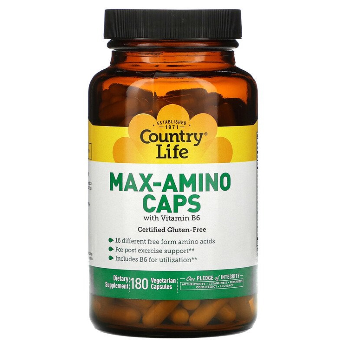 Комплекс Аминокислот з вітаміном B6, Max-Amino Caps, Country Life, 180 вегетаріанських капсул