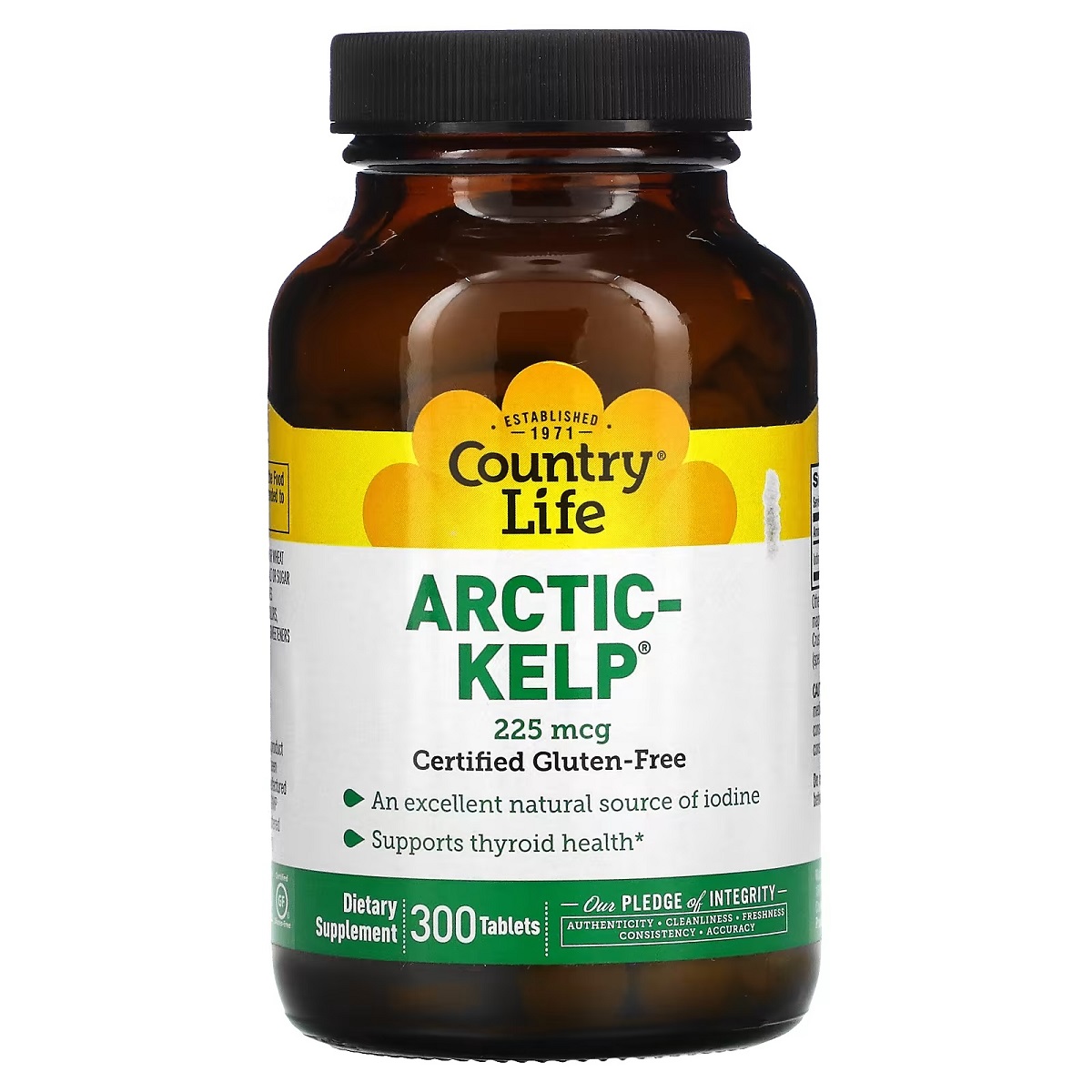 Водорості Арактичні, 225 мкг, Arctic-Kelp, Country Life, 300 таблеток