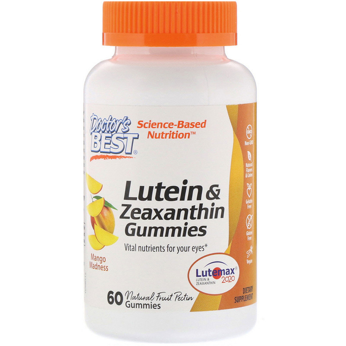 Зеаксантин і Лютеин, Lutein & Zeaxanthin, Doctor&apos;s Best, смак манго, 60 желейних цукерок