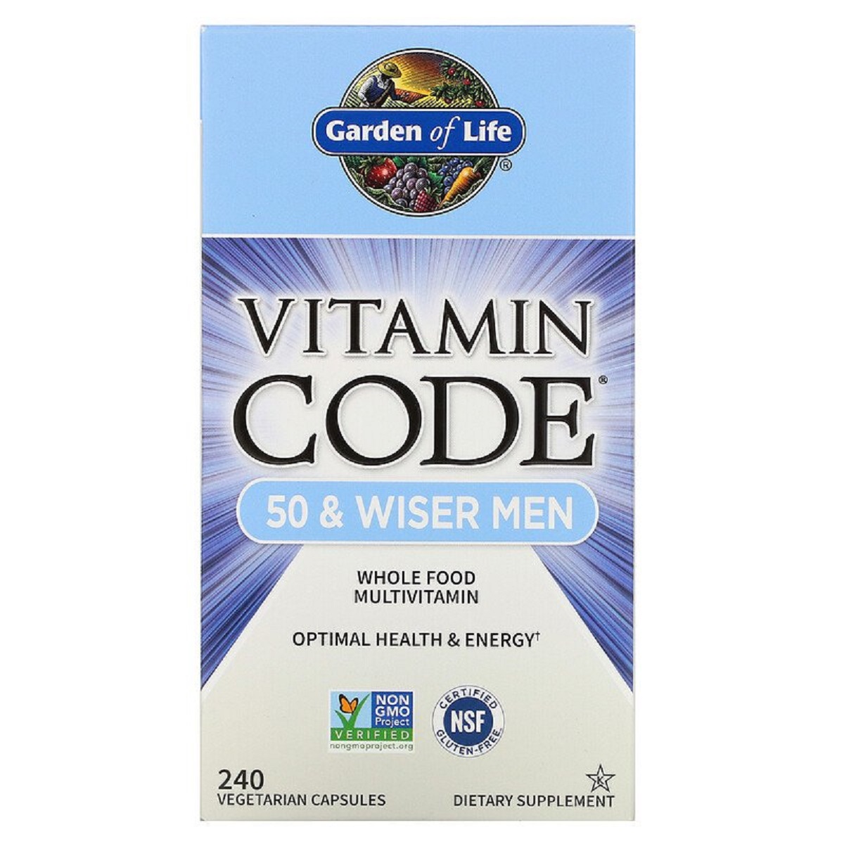 Мультивітаміни для Чоловіків 50+, Vitamin Code, 50 & Wiser Men, Garden of Life, 240 вегетаріанських капсул