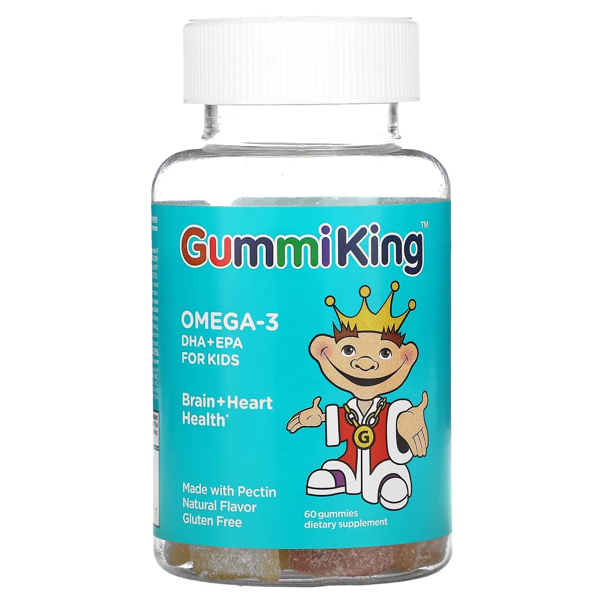 Омега-3 ДГК та ЕПК для дітей, смак полуниці апельсина та лимона, Omega-3 DHA + EPA for Kids, GummiKing, 60 жувальних цукерок