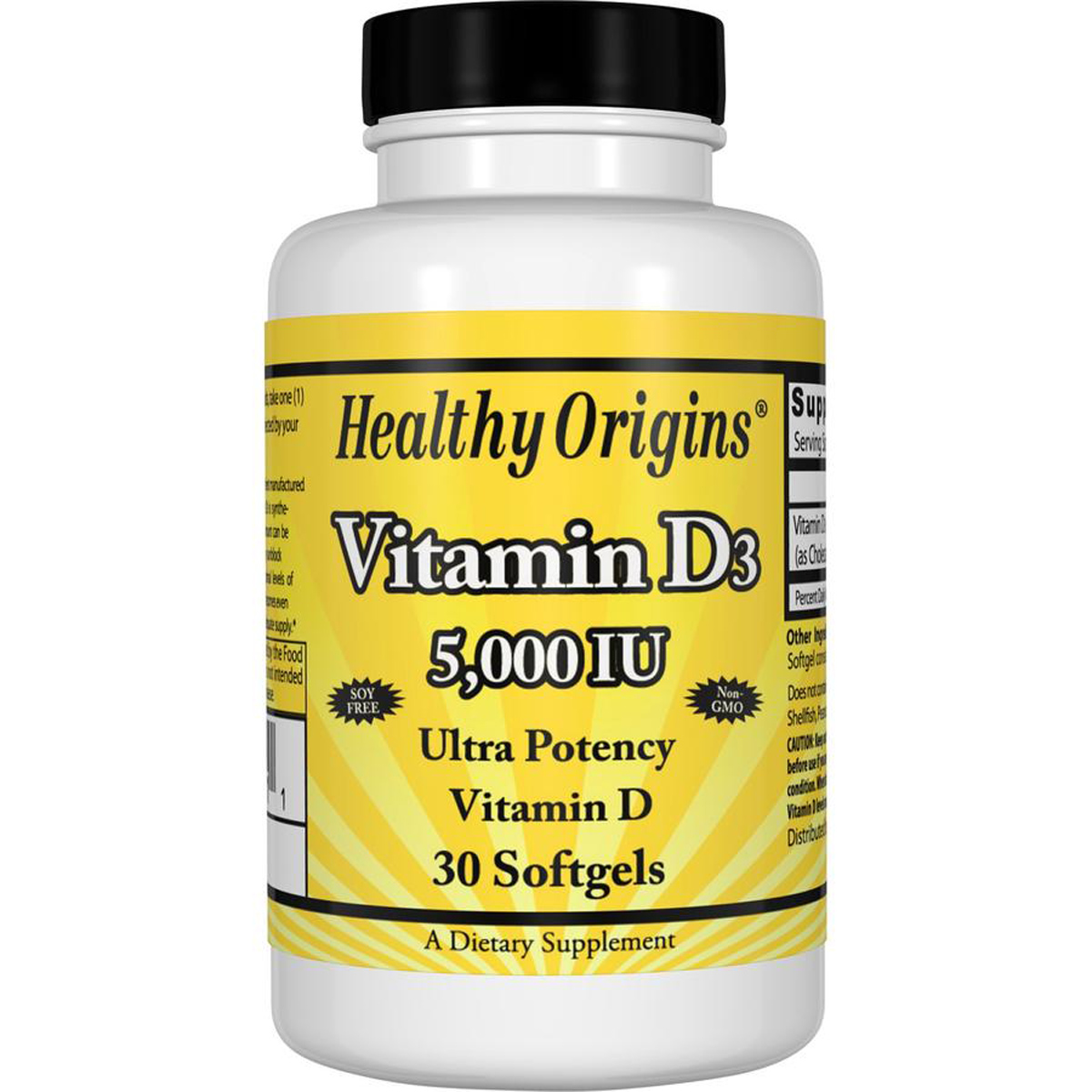 Вітамін D3, Vitamin D3 5000 IU, Healthy Origins, 30 капсул