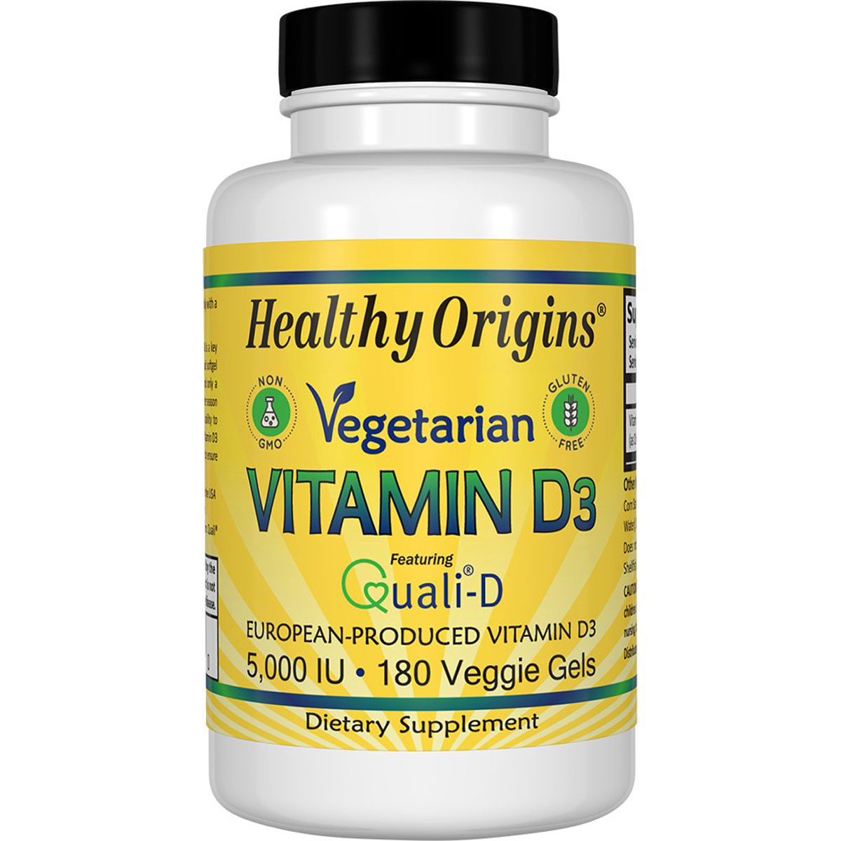 Вітамін D3 для Вегетаріанців, Vegetarian Vitamin D3, 5000 IU, Healthy Origins, 180 капсул