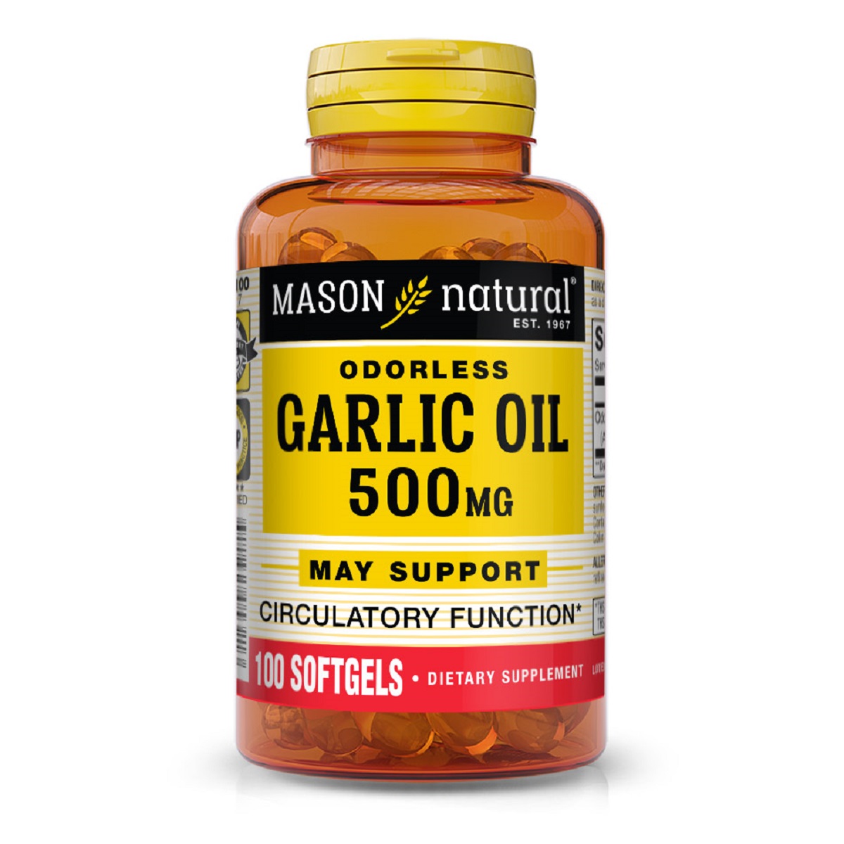 Часникова олія 500 мг, Garlic Oil, Mason Natural, 100 гелевих капсул