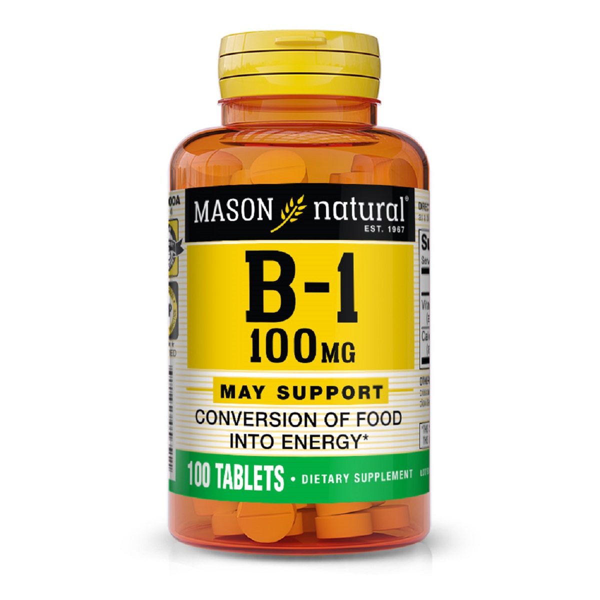 Вітамін B1 100 мг, Vitamin B1, Mason Natural, 100 таблеток