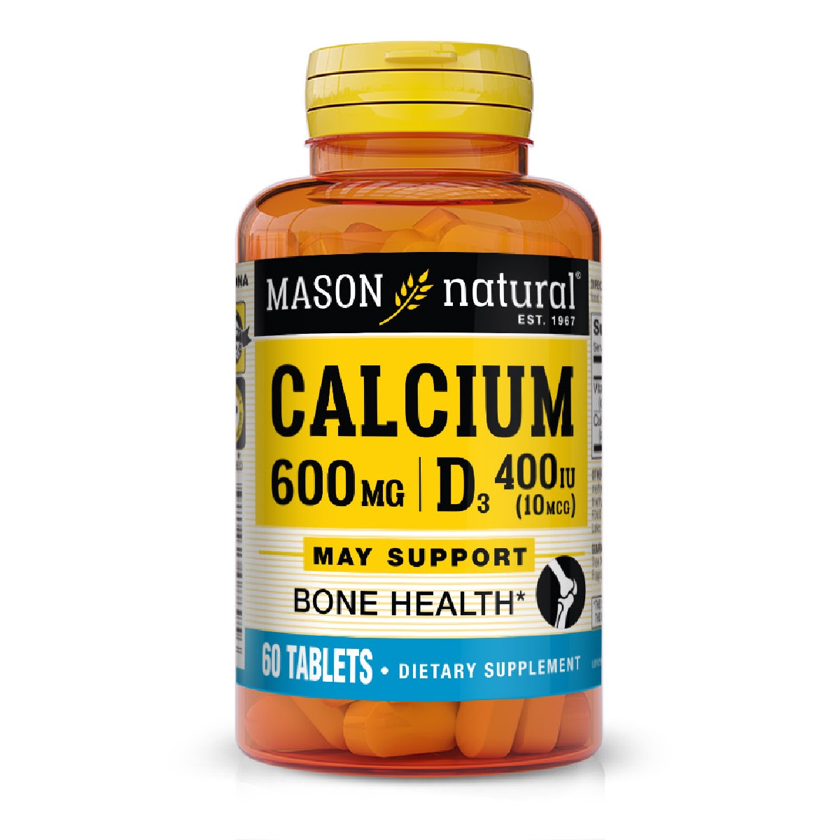 Кальцій 600 мг + вітамін D3, Calcium 600мг Plus Vitamin D3, Mason Natural, 60 таблеток