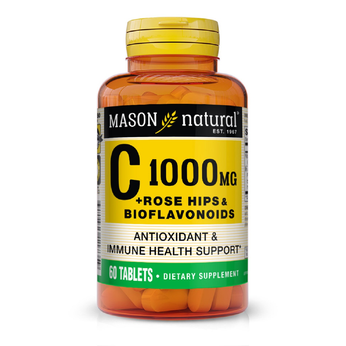 Вітамін C 1000мг, з шипшиною та біофлавоноїдами, Vitamin C Plus Rose Hips and Bioflavonoids Complex, Mason Natural, 60 таблеток