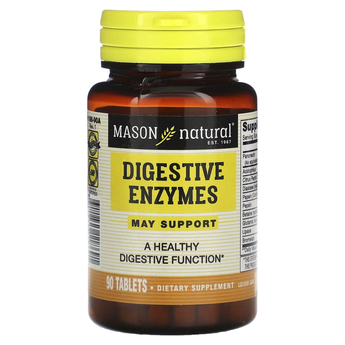 Травні ферменти, Digestive Enzymes, Mason Natural, 90 таблеток