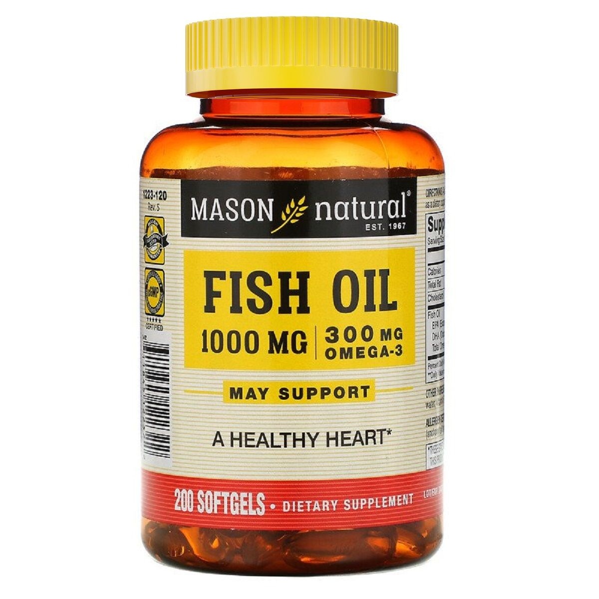 Риб&apos;ячий жир 1000 мг з Омега-3 300 мг, Omega-3 Fish Oil, Mason Natural, 200 гелевих капсул