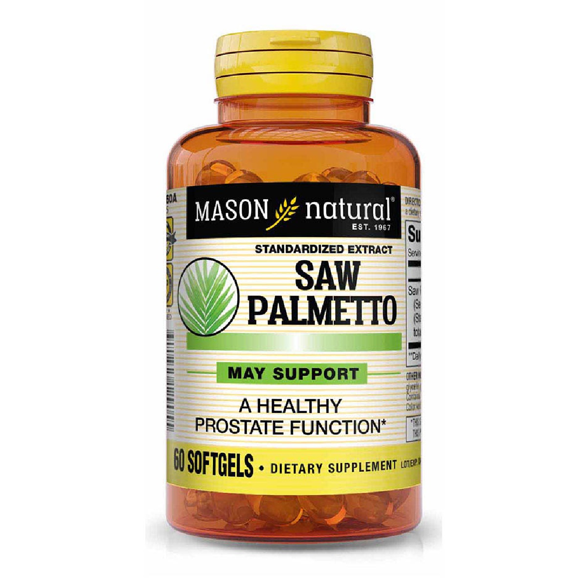 Со Пальметто екстракт, Здоров&apos;я Простати, Saw Palmetto, Mason Natural, 60 гелевих капсул