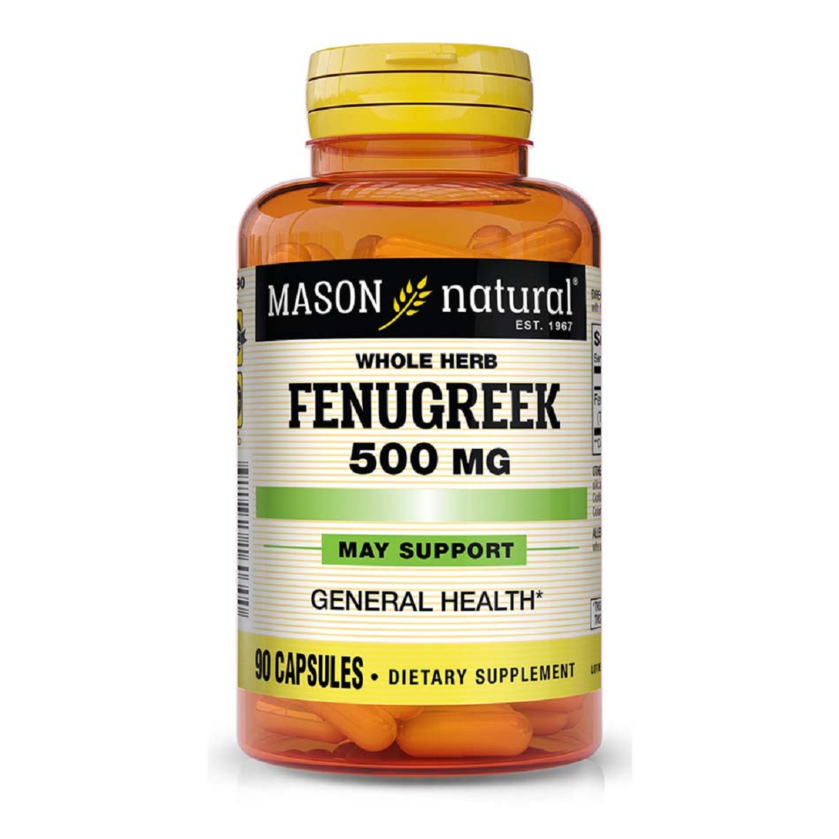 Пажитник 500мг, Fenugreek, Mason Natural, 90 капсул