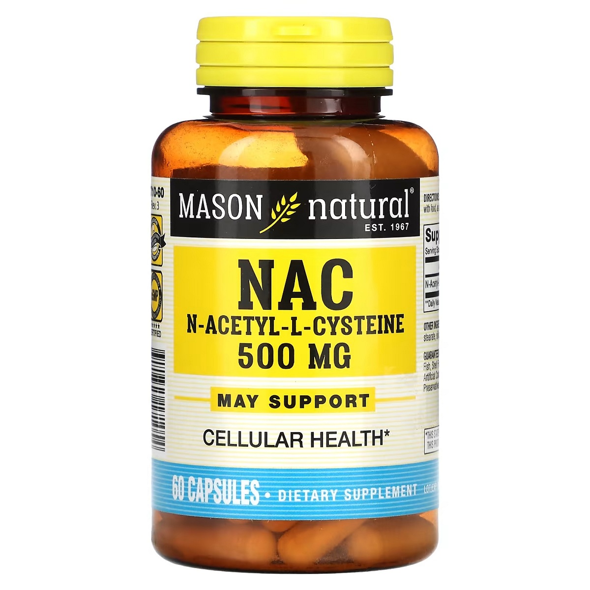 NAC N-ацетил L-цистеїн, 500 мг, N-Acetyl L-Cysteine, Mason Natural, 60 капсул