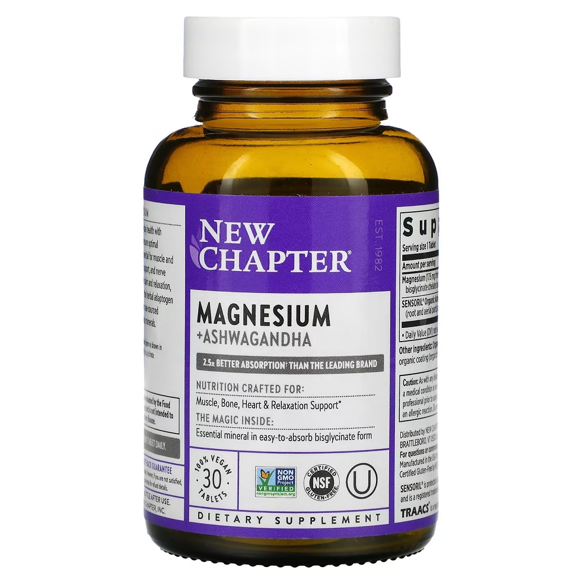 Магній та Ашваганда, Magnesium + Ashwagandha, New Chapter, 30 вегетеріанських капсул