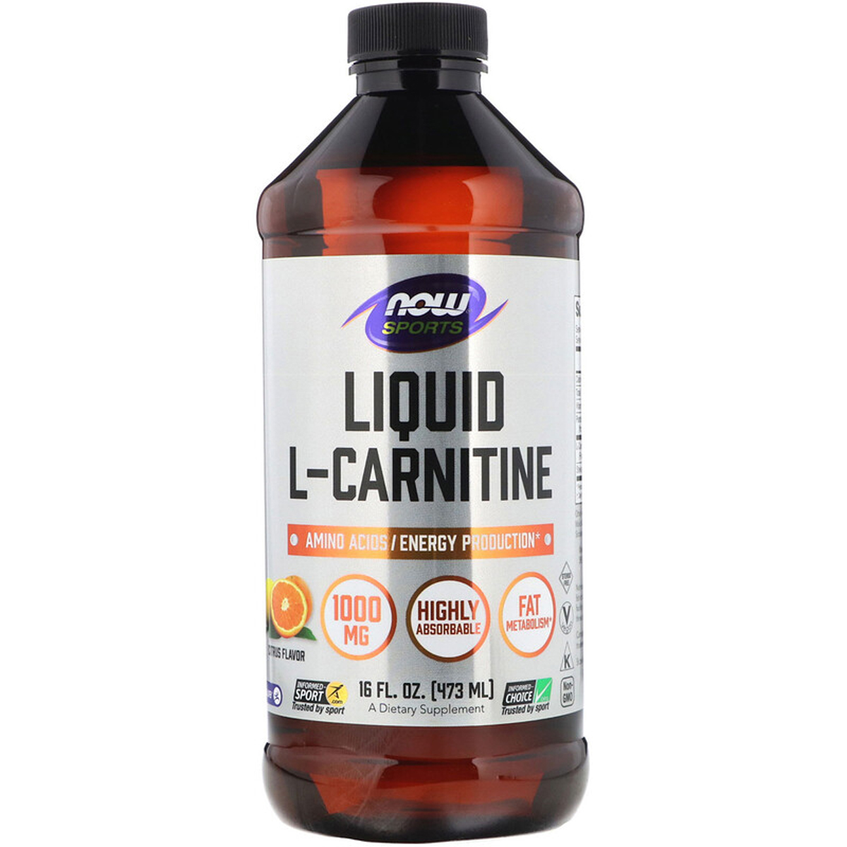 L-Карнітин Рідкий з Цитрусовим Смаком, L-Carnitine, Now Foods, 1000 мг, 473 мл