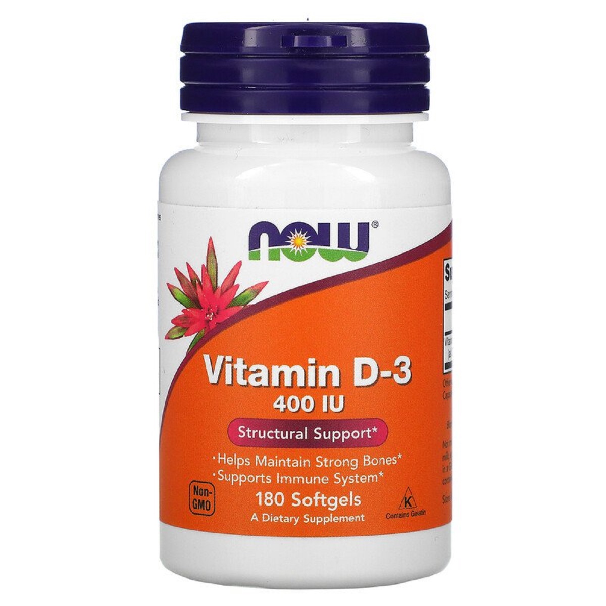 Вітамін D3, Vitamin D3, Now Foods, 400 МО, 180 желатинових капсул