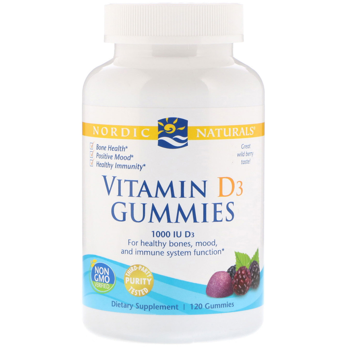 Вітамін D3, 1000 МО, Смак ягід, Nordic Naturals, Vitamin D3, 120 жувальних ведмедиків