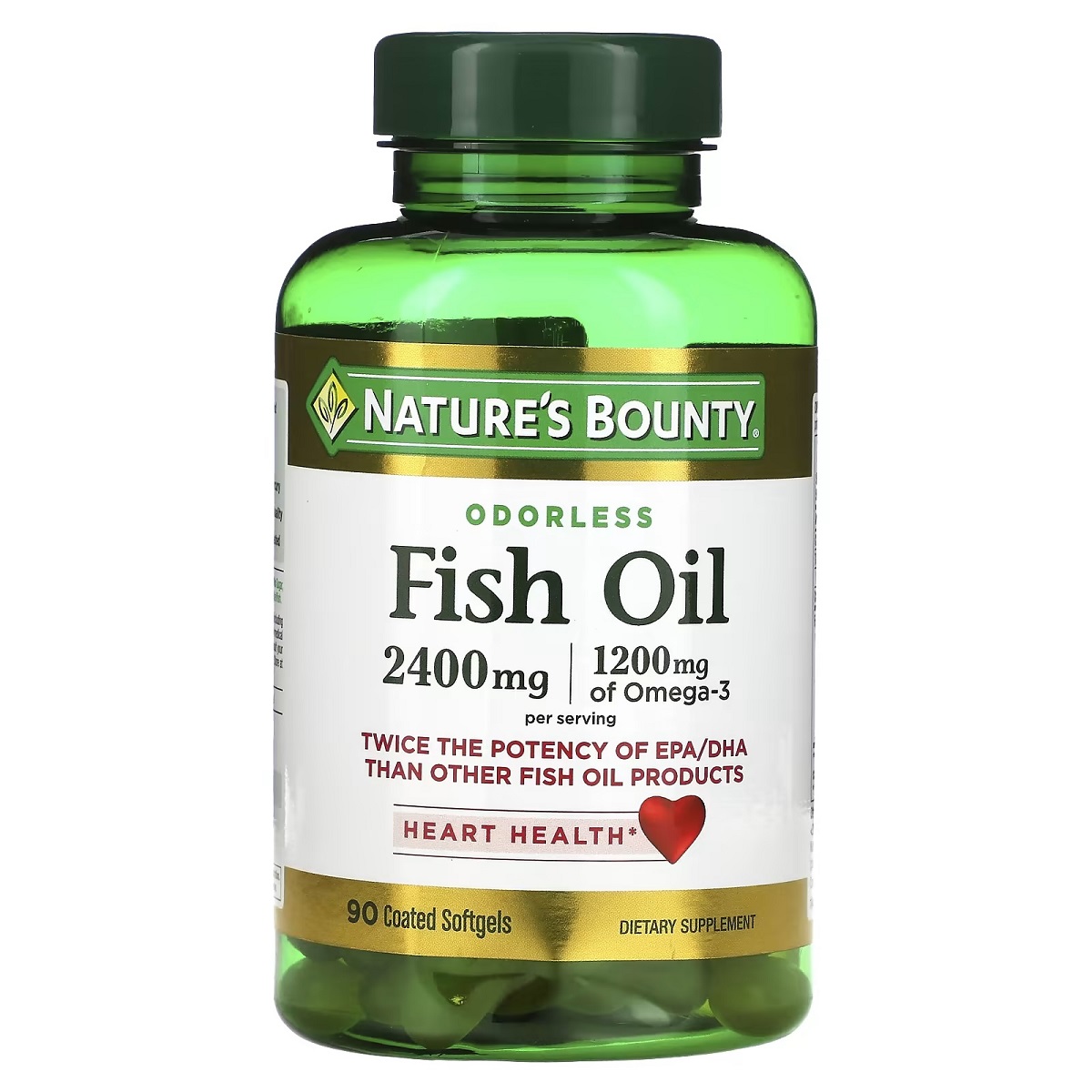 Риб'ячий жир, 2400 мг, Odorless Fish Oil, Nature's Bounty, 90 гелевих капсул