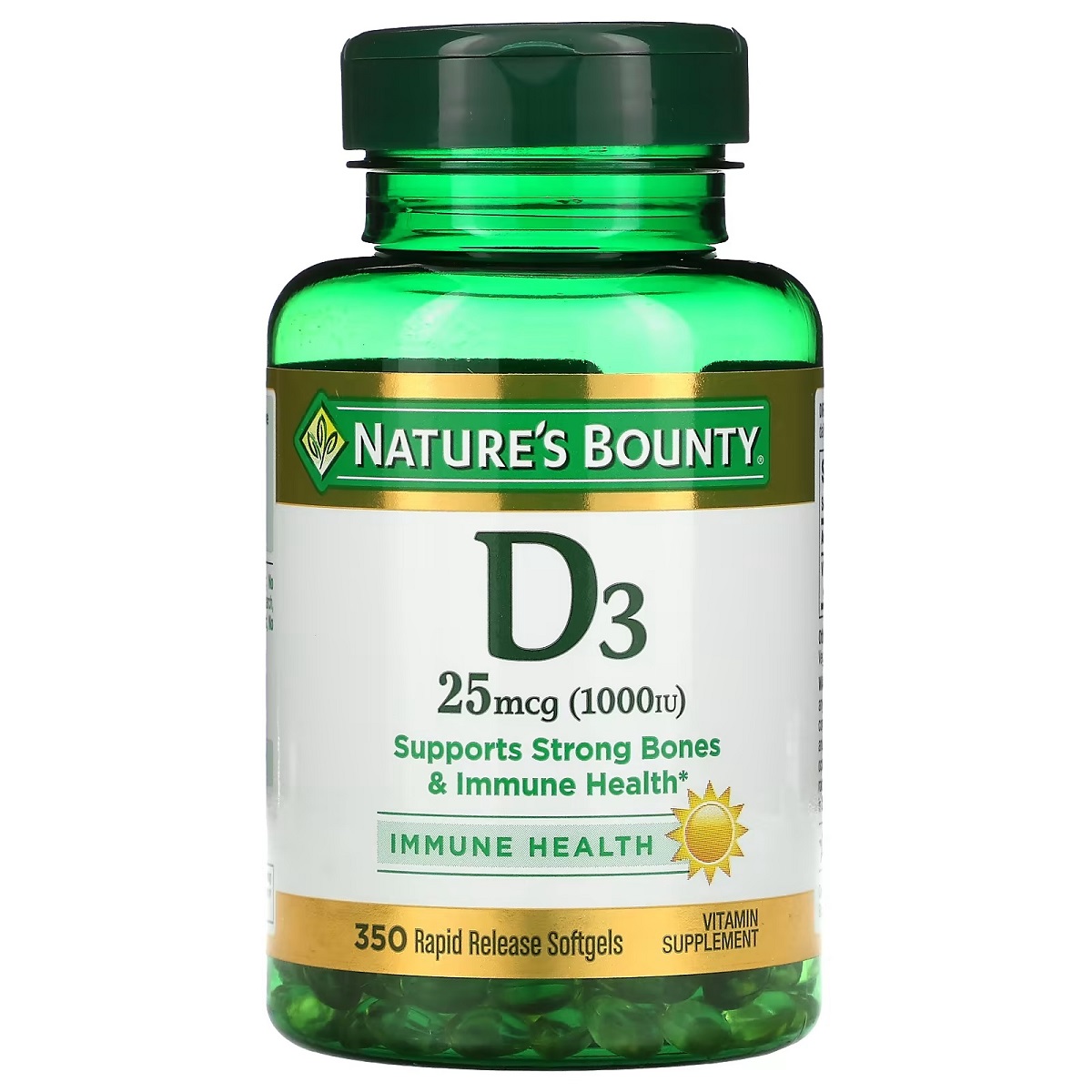 Вітамін D3 швидкого вивільнення, 1000 МО, 25 мкг, Vitamin D, Nature's Bounty, 350 гелевих капсул