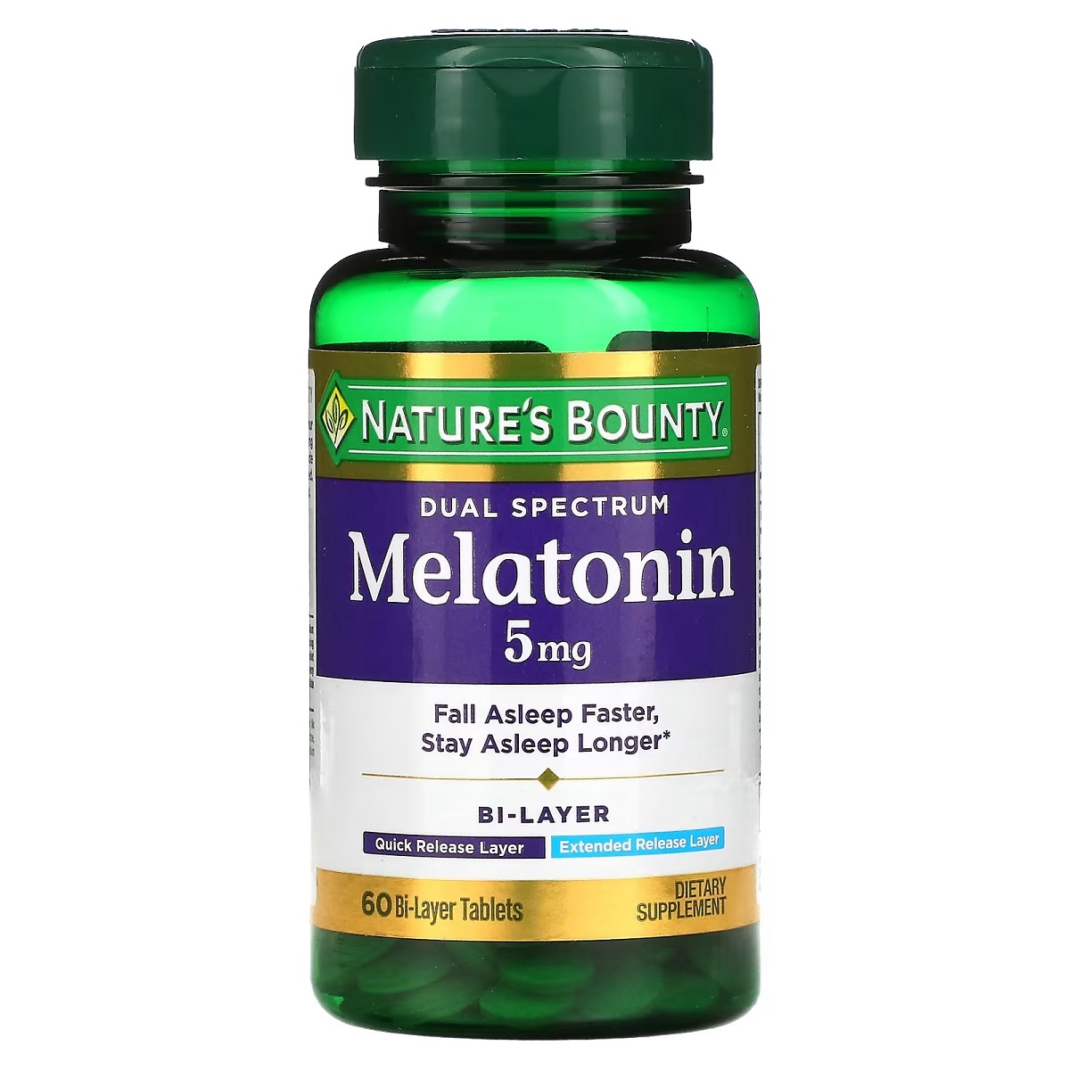 Мелатонін подвійного спектру, 5 мг, Melatonin Dual Spectrum, Nature's Bounty, 60 таблеток