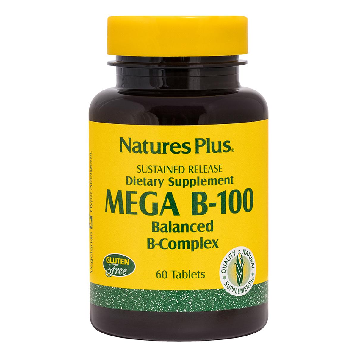 B-комплекс повільного вивільнення, MEGA В-100, Natures Plus, 60 таблеток