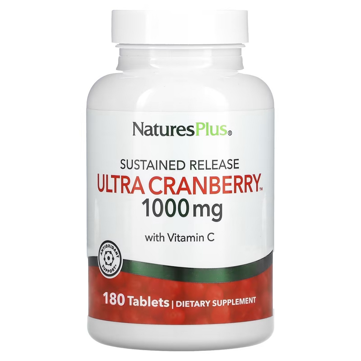 Ультра Журавлина 1000 мг, з уповільненим вивільненням, Ultra Cranberry, Natures Plus, 180 таблеток