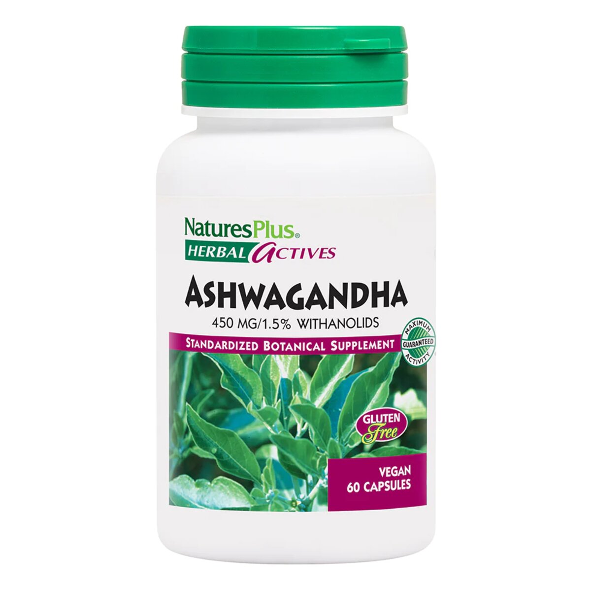 Ашваганда, 450 мг, Ashwagandha, Herbal Actives, Natures Plus, 60 Вегетаріанських Капсул