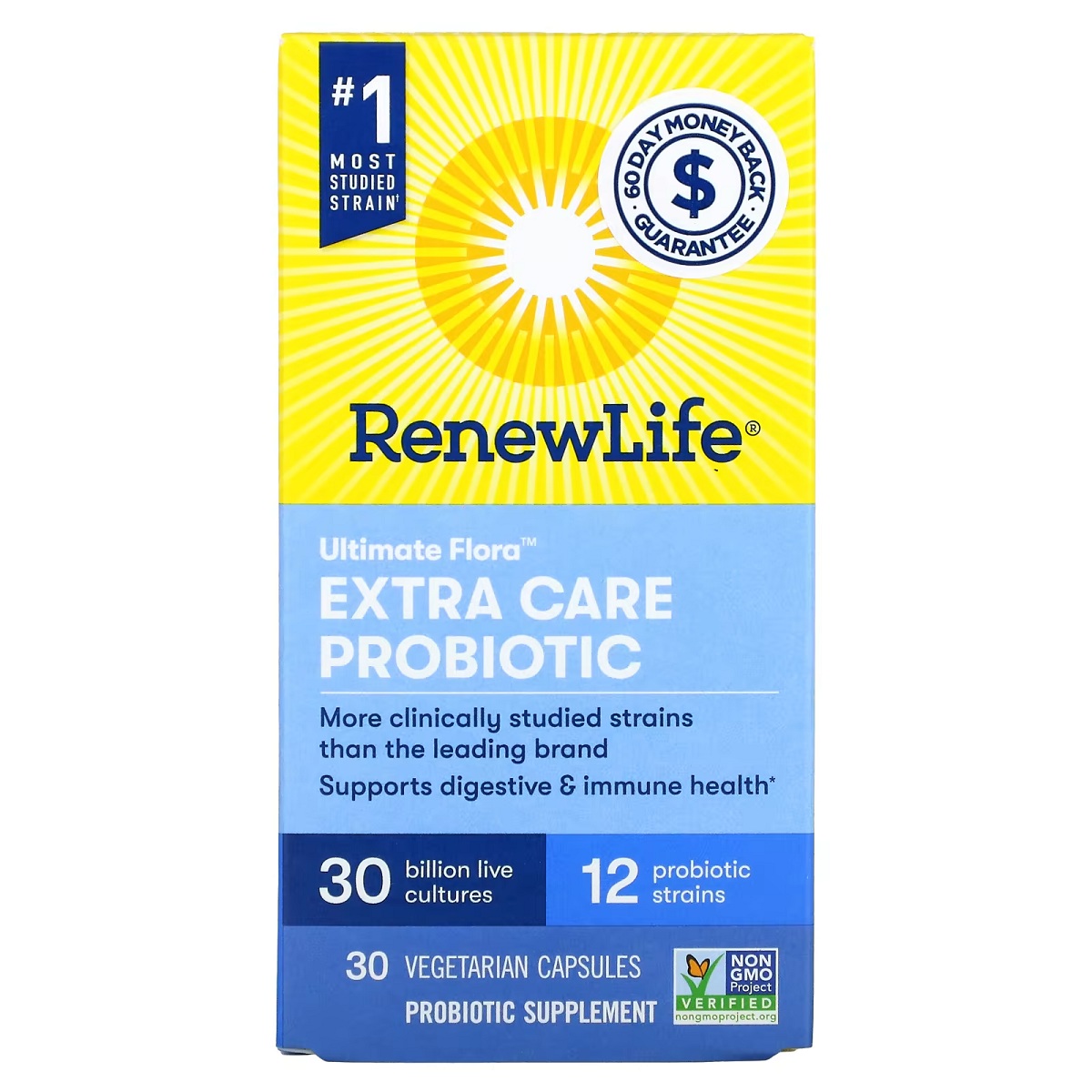 Пробіотик, 30 мільярдів КУО, Ultimate Flora Extra Care Probiotic, Renew Life, 30 вегетаріанських капсул