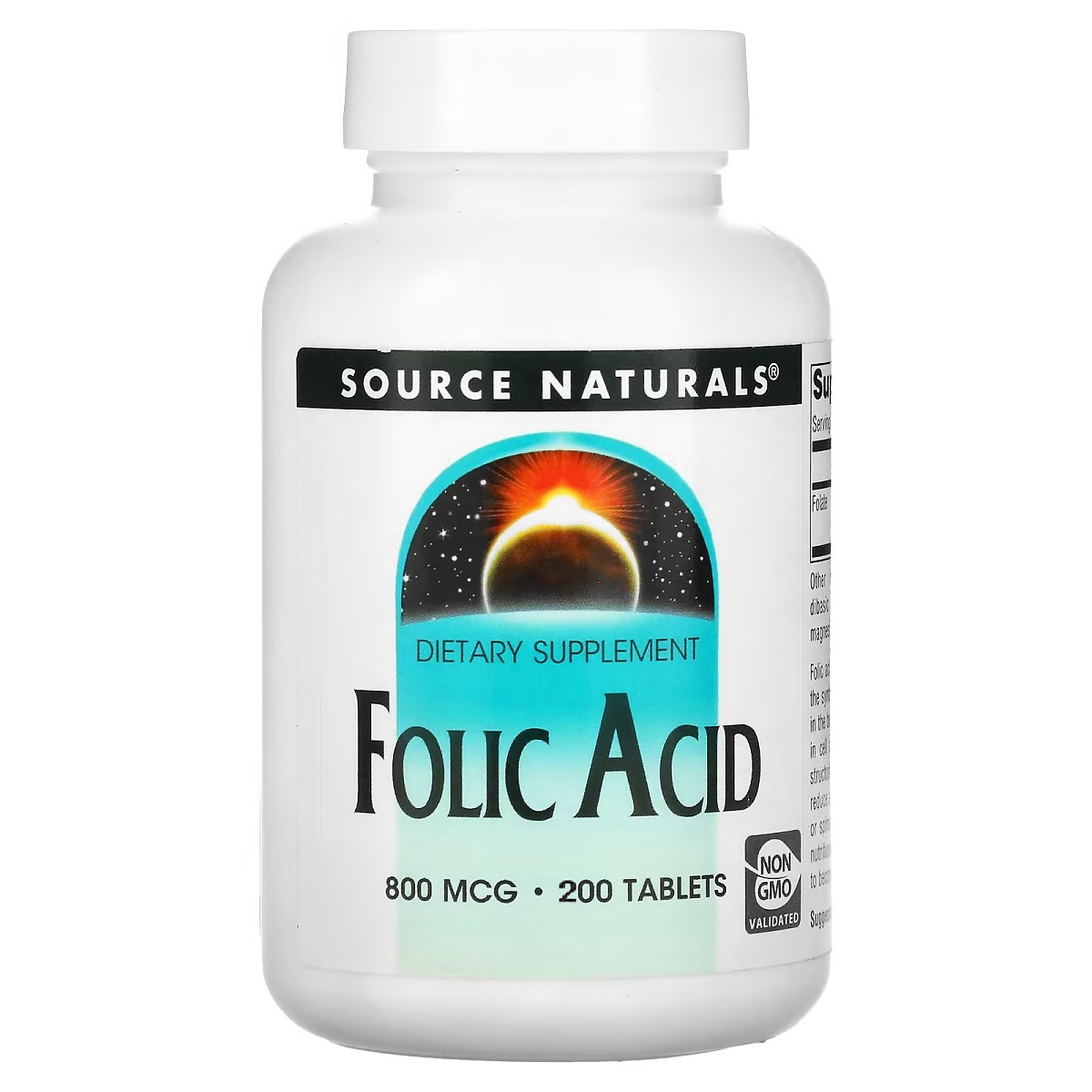 Фолієва кислота, 800 мкг, Folic Acid, Source Naturals, 200 таблеток