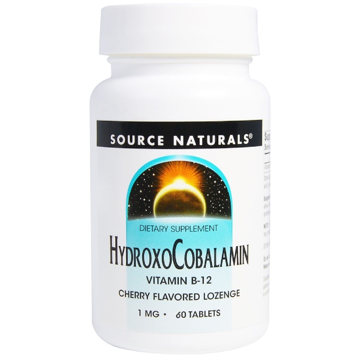 Вітамін B12, 1 мг, Гідроксокобаламін, смак вишні, Hydroxocobalamin, Source Naturals, 60 таблеток