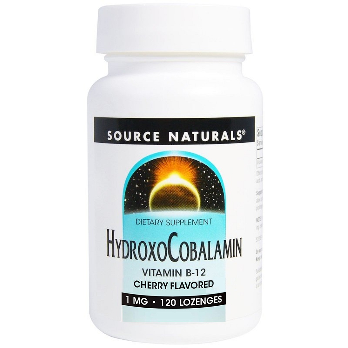 Вітамін B12, 1 мг, Гідроксокобаламін, смак вишні, Hydroxocobalamin, Source Naturals, 120 таблеток